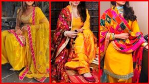 Punjabi Salun suit in pink and yellow