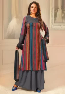 Readymade Multicolor Woven Punjabi Suit With Dupatta