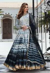 Grey Embroidered Punjabi Suit With Tie-Dyed Dupatta
