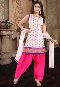 White Woven Art Silk Readymade Punjabi Suit