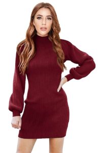 DENIMHOLIC Women's Turtleneck Long Sleeve Knit Pullover Sweater Bodycon Above Knee Length Dress