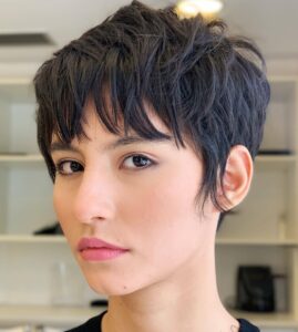 Pixie haircut bangs