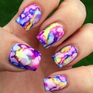 Tie dye short nails