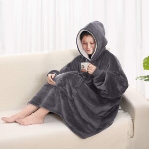 Touchat Oversized Fleece Sherpa Wearable Blanket Hoodie with Hood Pocket and Sleeves for Women 