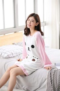 Women Night Dress Long Sleeve Thick Flannel Girl Coral Fleece Sleep shirts Autumn Winter Warm Nightgowns