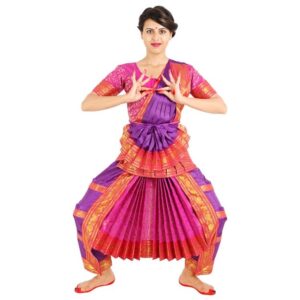 BHARATANATYAMWORLD Girl's Readymade Brocade Costume Purple and Golden