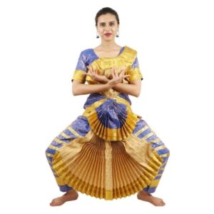 Bharatanatyam World Girl's Readymade Brocade Costume Royal Blue and Golden Color