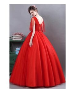 Dark wine ball gown with detachable sleeves
