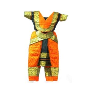 Natyam Costumes Bharathanatyam Dress for Children - Orange with Dark Green