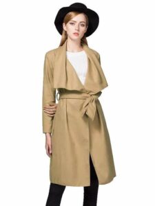 Over a cardigan, a trench coat