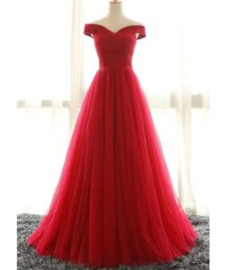 Red Ball Gown Prom Dress, Princess Off The Shoulder Quinceanera Dress