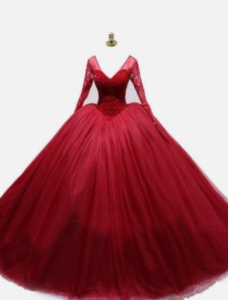 Red Long Sleeve Ball Gown Prom Dress