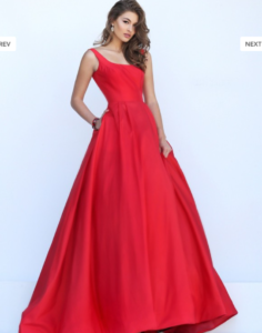 Simple Ball Gown Square Neck V Back Red Satin Prom Dress