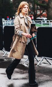 Striped top with a trench coat