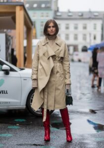 Trench coat with knee-high boots