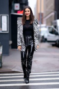 Blazer with leather pants