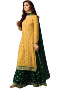 Green yellow flared palazzo suit