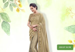 Beige Lycra Designer Saree with Mirror and Beads Active Border