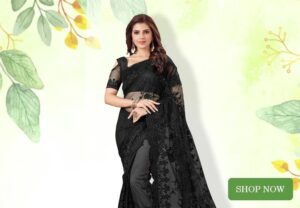 Black Embroidered Saree Net With Pearl Work
