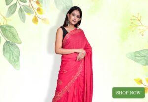 Coral Pink Cotton Printed Saree with a rag