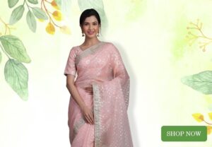 Pink Organza Woven Saree with Gota Patti Work