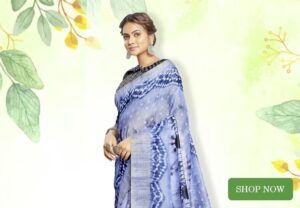 Shiny Green Linen Shibori Printed Saree