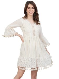White Zari Embellished A-Line Dress