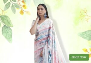 White and Multi-Colored Satellite Saree