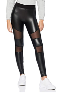 Ladies Tech Mesh Faux Leather Leggings