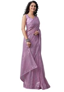 Lavender Georgette Saree with Unstitched Blouse Piece