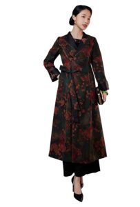 Women Long Overcoat Embroidered Trench Coat Silk Fragrant Cloud Yarn 