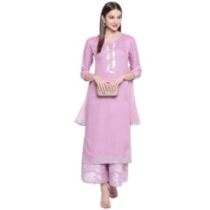 Women's Rayon Solid Kurta With Palazzo and Dupatta Set