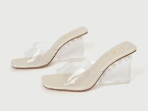 Lulus Muskaa Pearl Square-Toe High Heel Sandals in Clear