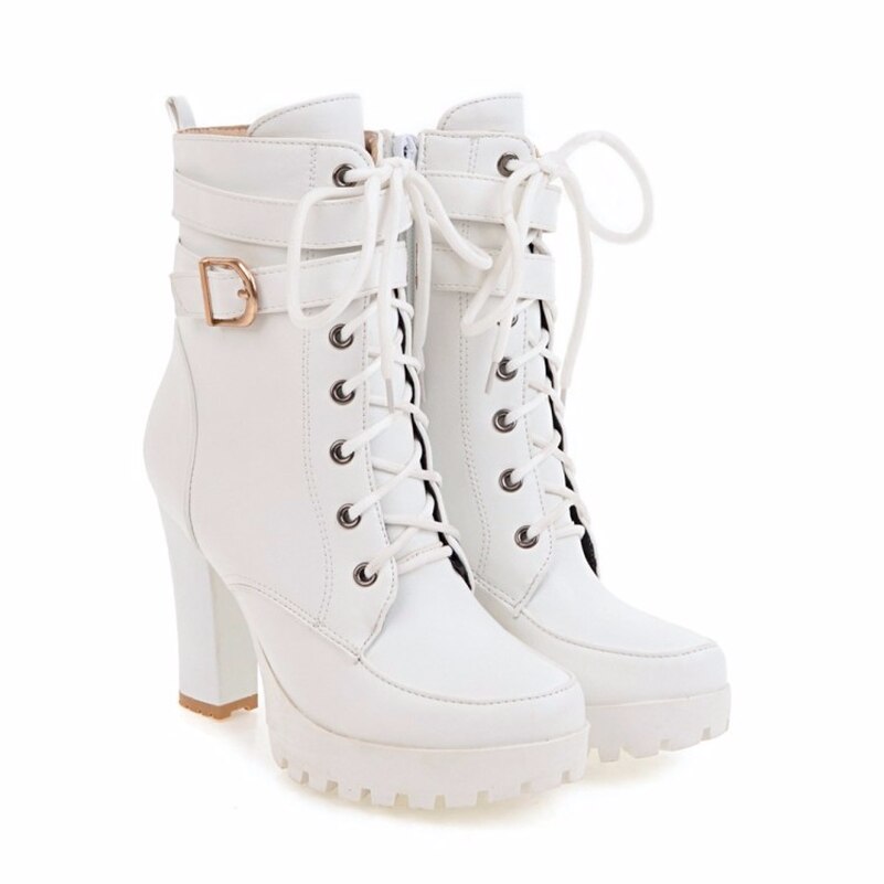White High heel Lace-up Boots for Women